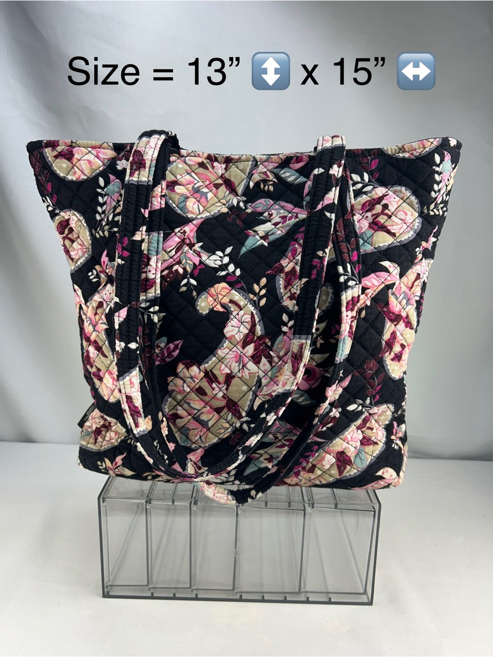 Vera Bradley Quilted Floral Tote in Black, Pink and Cream